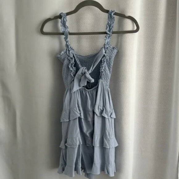 Super Sweet Light Blue Smocked RuffledTie-Back Mini Dress XS - Picture 5 of 12